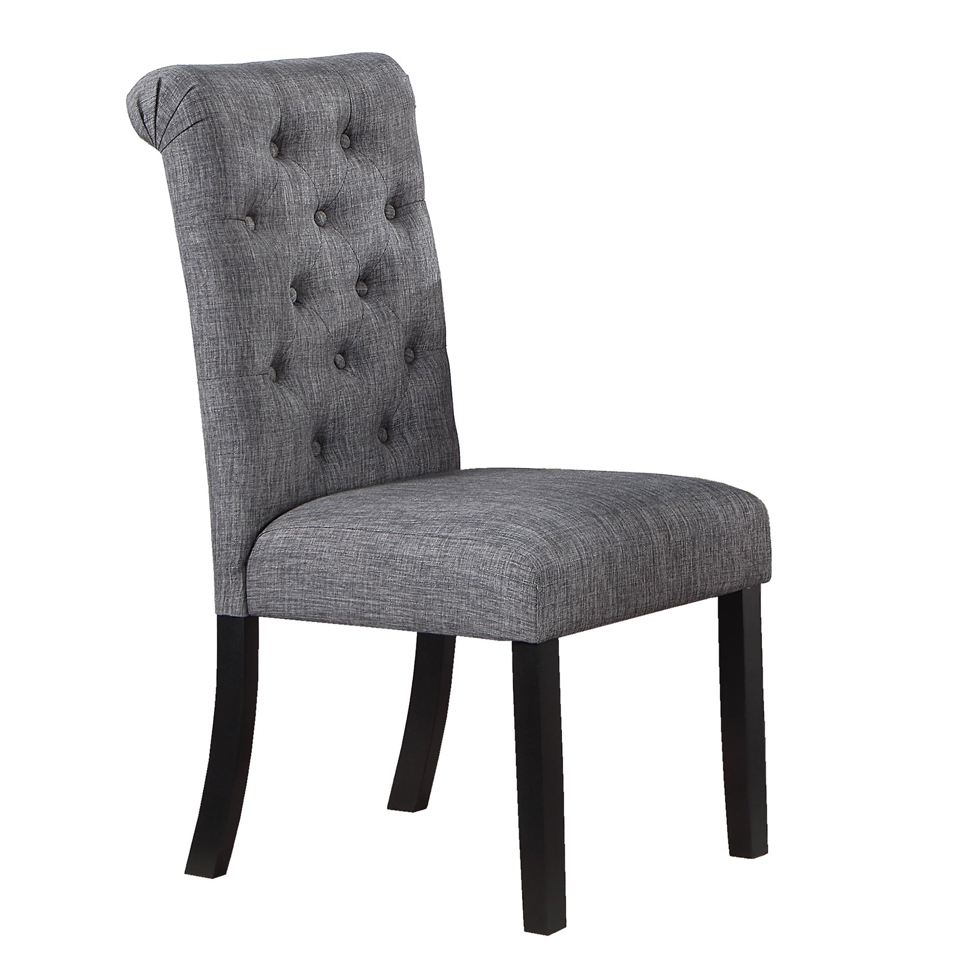 Classic Dining Room Furniture Natural Wooden Rectangle Top Dining Table 6x Side Chairs Charcoal Fabric Tufted Toll Back Top Back Chair and Storage Shelve 7pc Dining Set