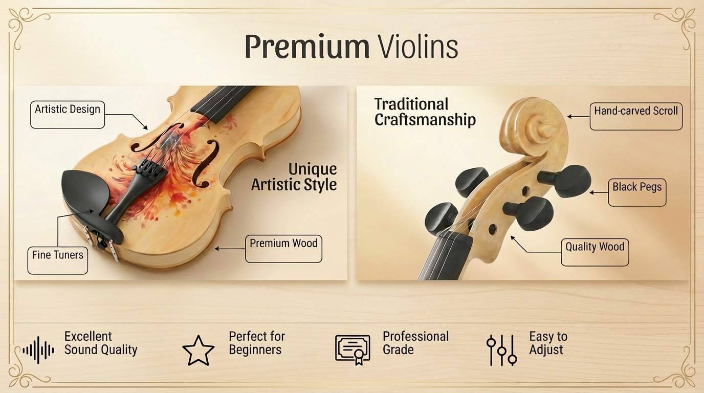 Professional 4/4 Full-Size Violin - Premium Sound, Durable & Lightweight Design with Complete Accessories, Exquisite Handcrafted Finish, Ideal Unique Gift for Musicians