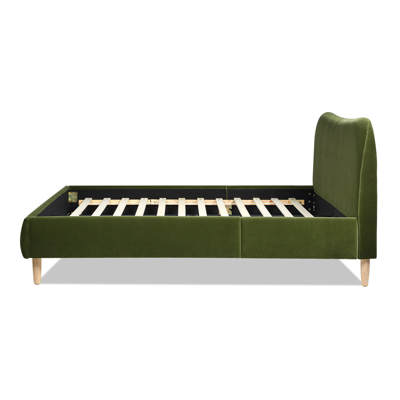 Roman Curved Headboard Upholstered Platform Bed, Queen, Olive Green Performance Velvet