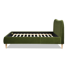 Roman Curved Headboard Upholstered Platform Bed, Queen, Olive Green Performance Velvet