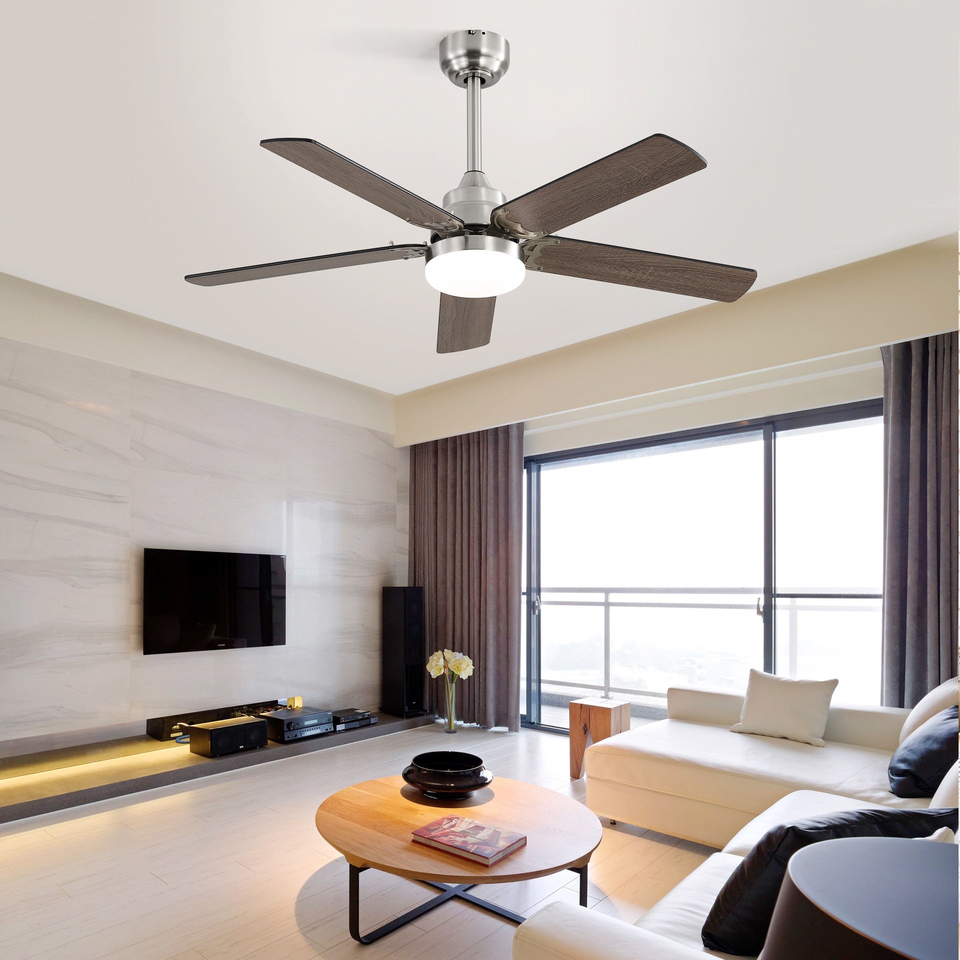 42 Inch Ceiling Fan with Light for Bedroom, Living Room - Remote Control, 3 Color Dimmable LED & Memory Function, Reversible DC motor, 1/4/8H Timer