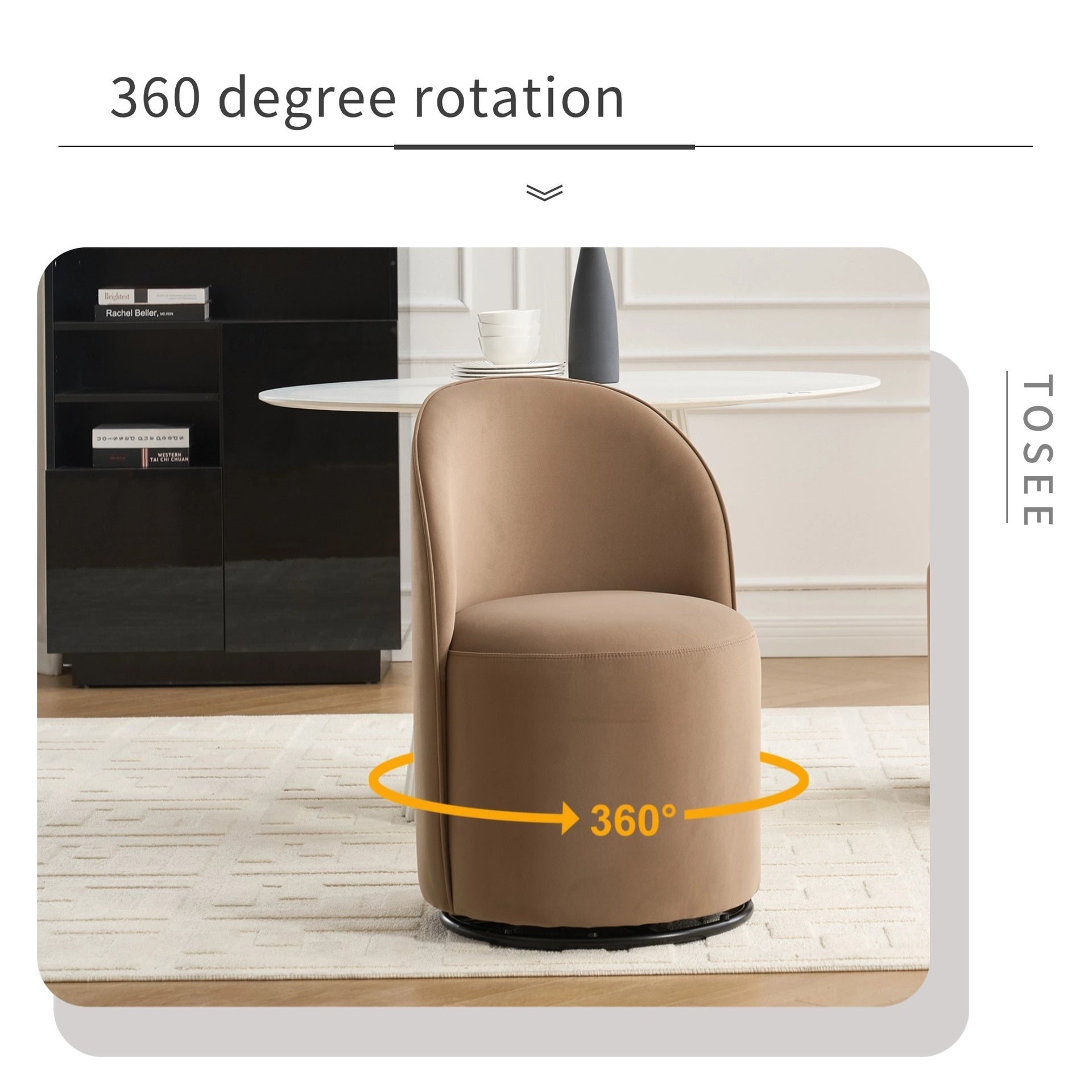 Set Of 1 Upholstered Kitchen & Dining Room Barrel Chair, Mid Century Modern Round Velvet Dining Chair, 360 Degree Swivel Comfy Armless Accent Makeup Vanity Side Chair for Bedroom Living Room