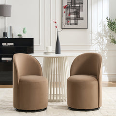 Set Of 1 Upholstered Kitchen & Dining Room Barrel Chair, Mid Century Modern Round Velvet Dining Chair, 360 Degree Swivel Comfy Armless Accent Makeup Vanity Side Chair for Bedroom Living Room