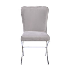 Beige and Chrome Side Chairs with Metal X Shape Legs (Set of 2)