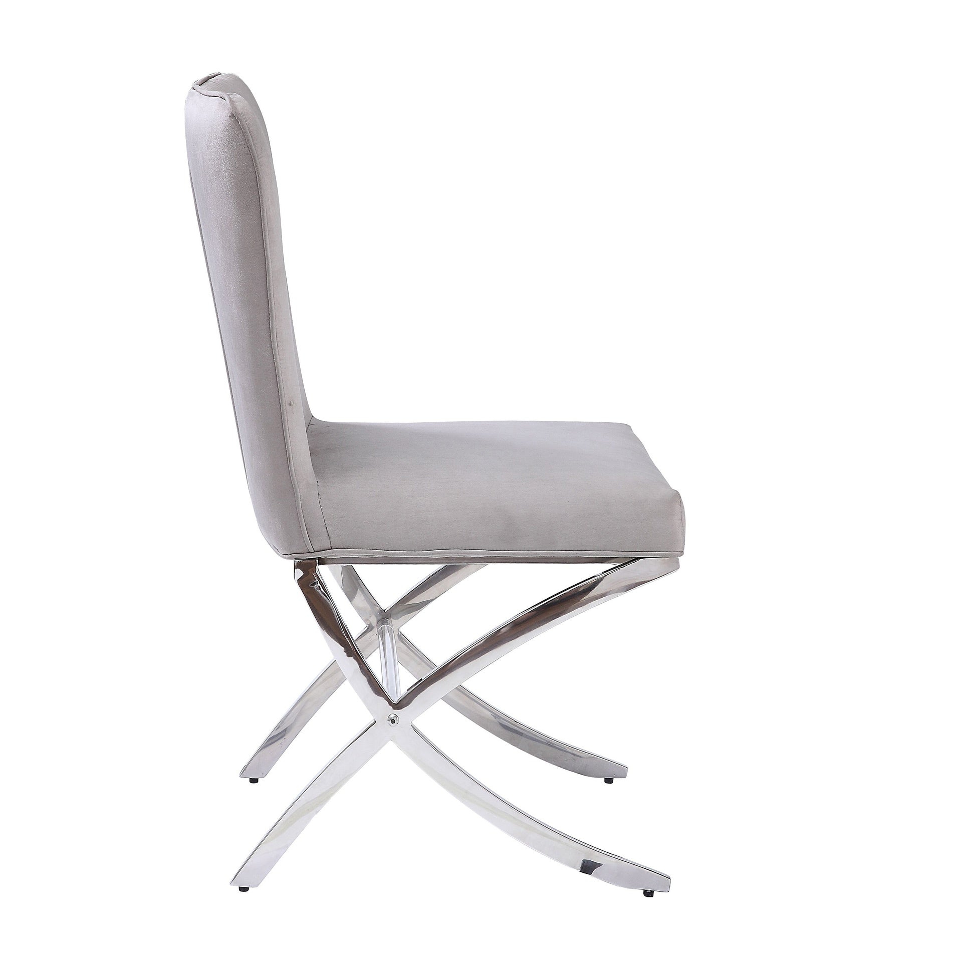 Beige and Chrome Side Chairs with Metal X Shape Legs (Set of 2)