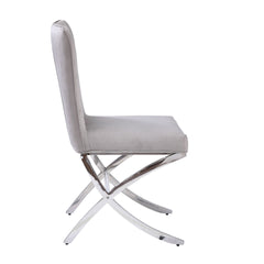 Beige and Chrome Side Chairs with Metal X Shape Legs (Set of 2)