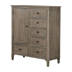Modern Wire-Brushed Warm Gray 1pc Armoire Round Pull Knobs Wood Grain Texture Bedroom Furniture
