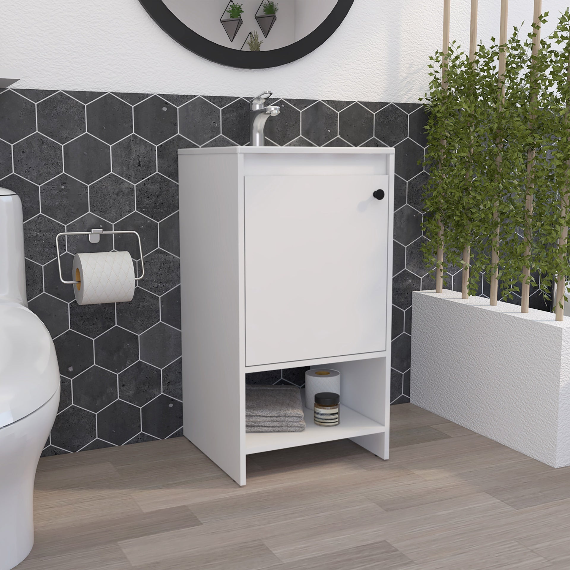 Chariot Free Standing Vanity Cabinet, One Open shelf