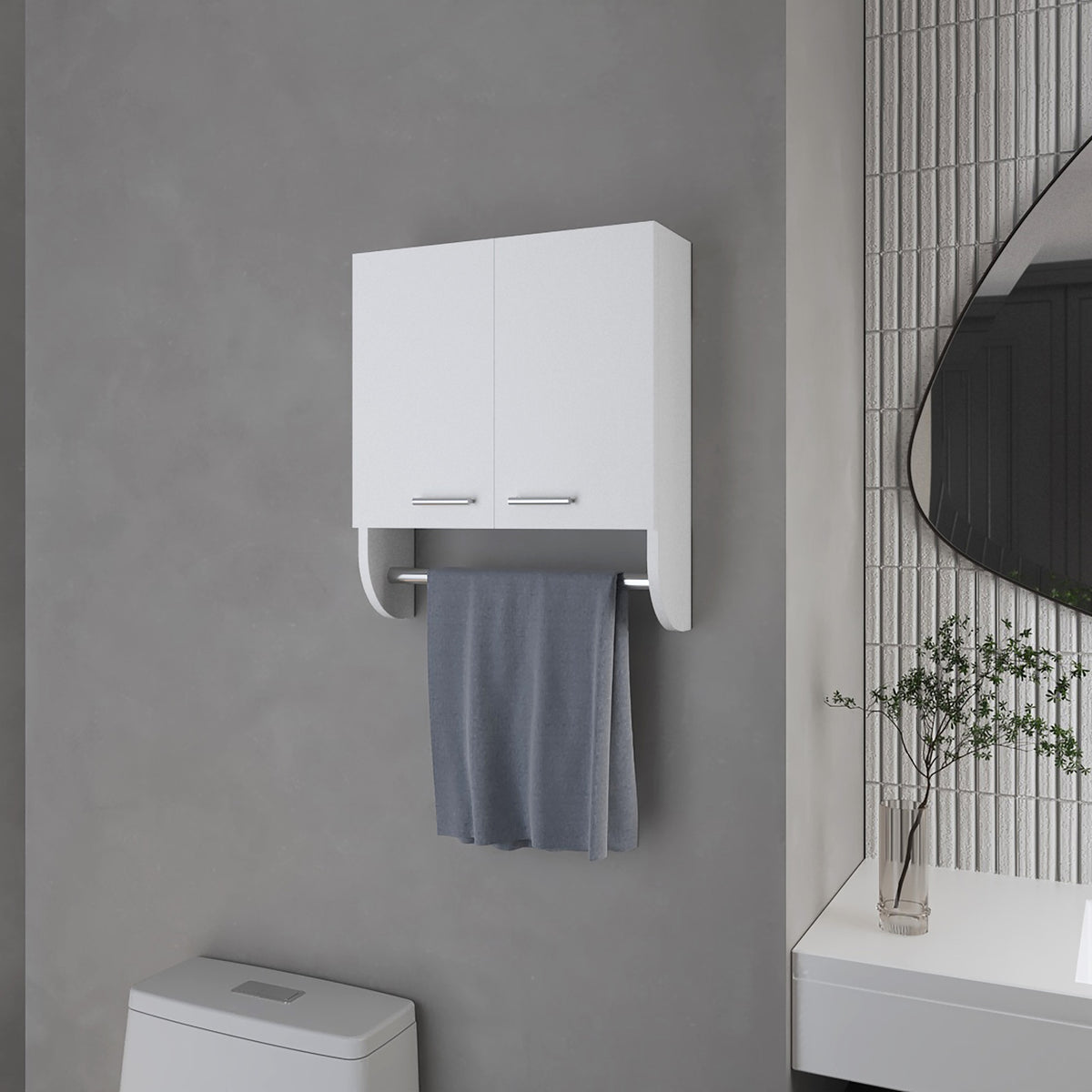Goodyear Medicine Cabinet in Melamine With a Towel Bar, White