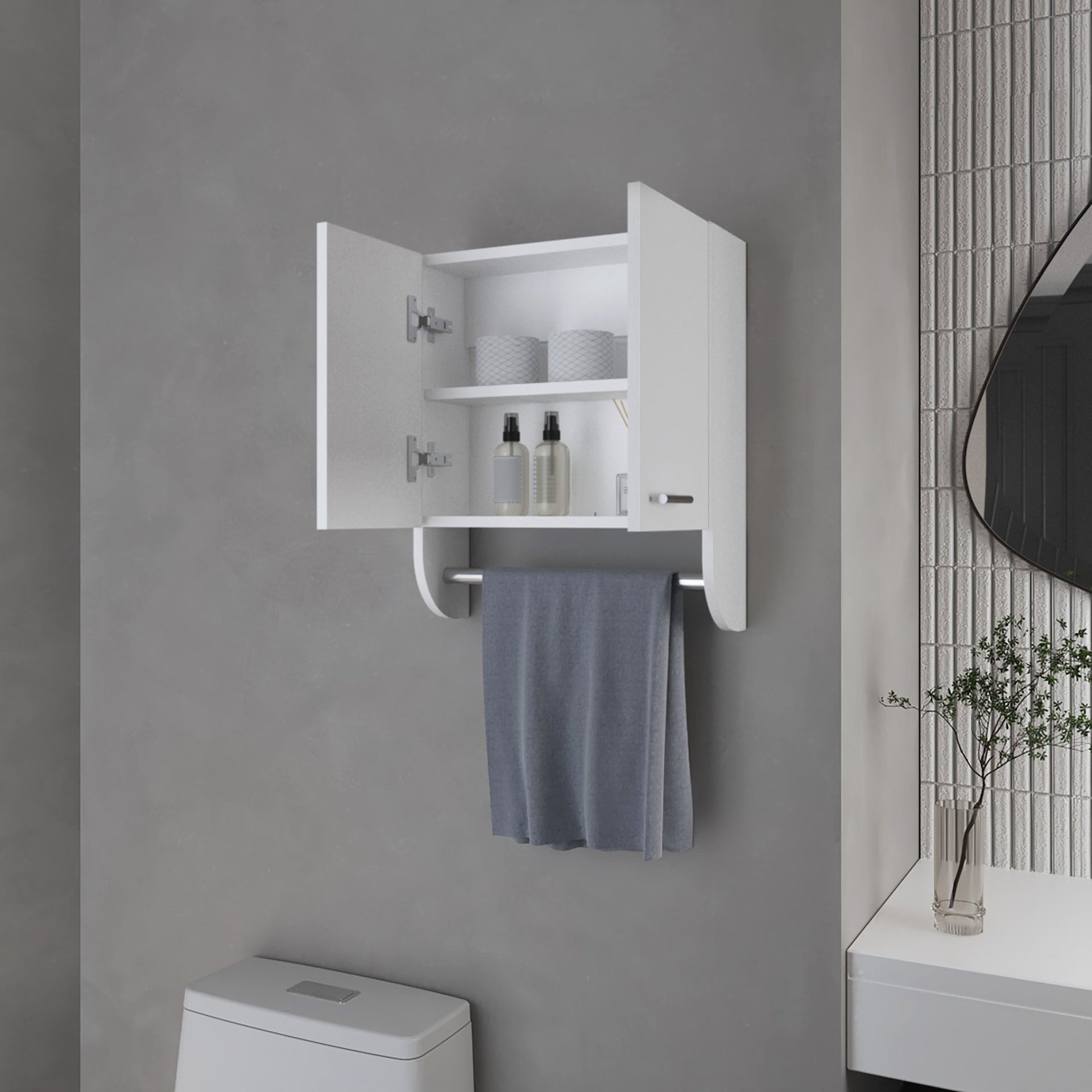 Goodyear Medicine Cabinet in Melamine With a Towel Bar, White