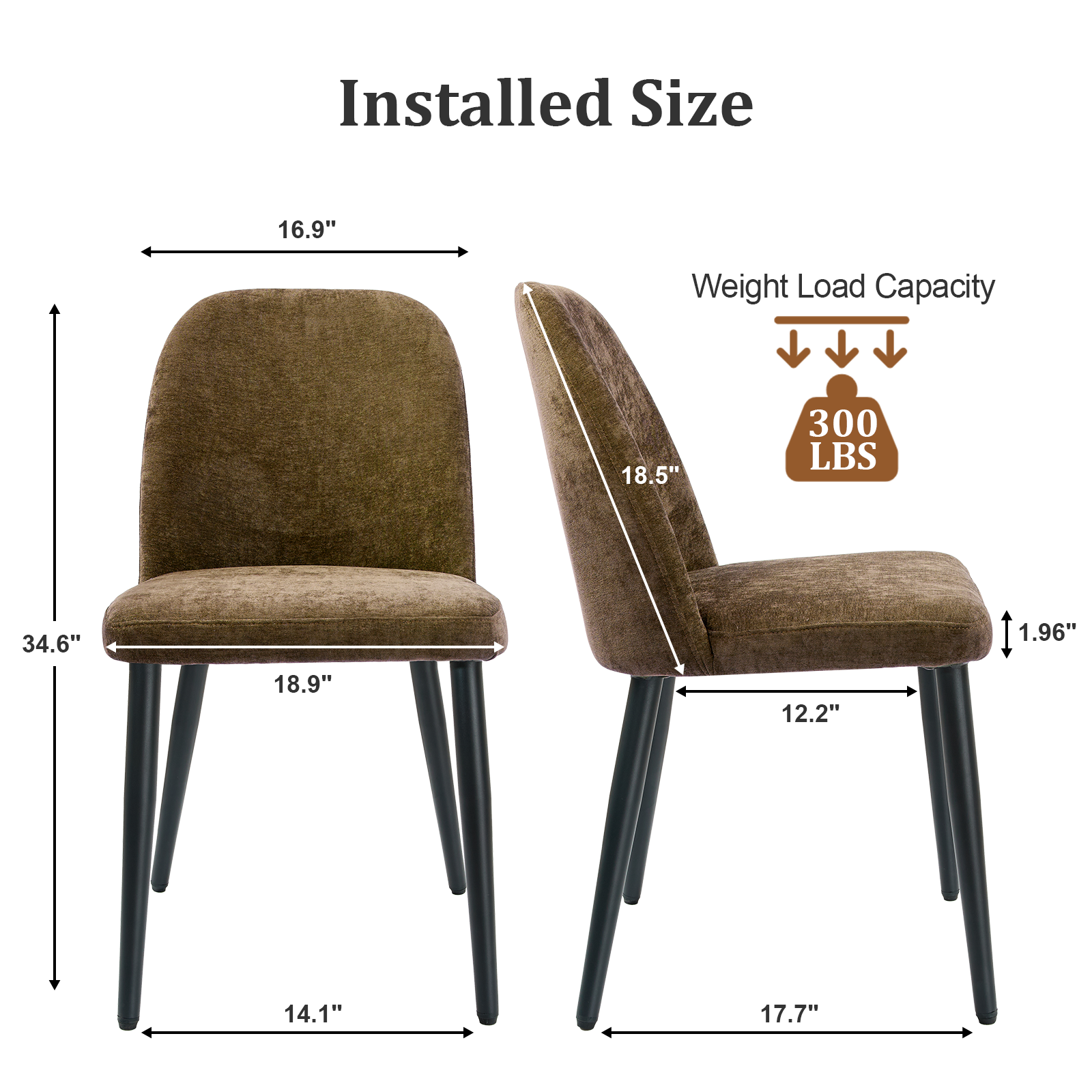 Dark Brown Fabric Identities Chair with Metal Legs, Armless Chair Set of 4 for Kitchen, Restaurant, Living, Meeting Room
