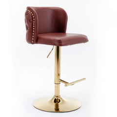 A&A Furniture,Swivel Barstools Adjusatble Seat Height, Modern PU Upholstered Bar Stools with  the whole Back Tufted, for Home Pub and Kitchen Island（Wine Red, Burgundy, Set of 2）