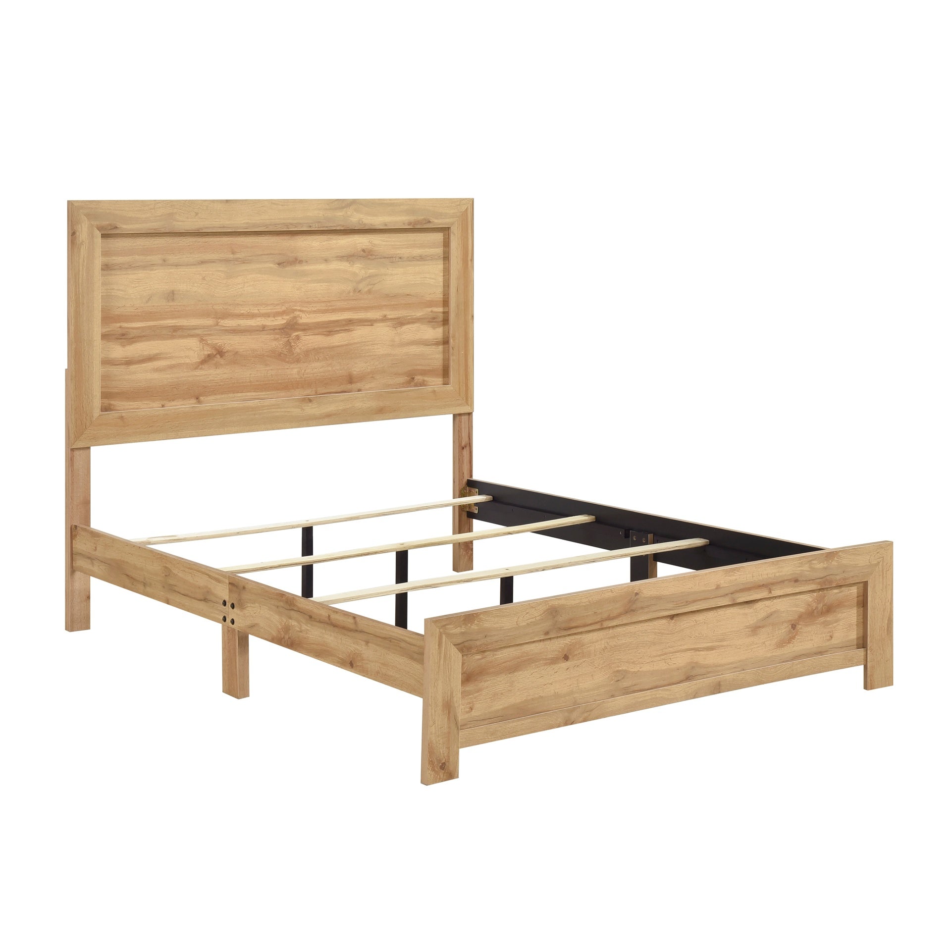 Natural Finish Queen Bed 1pc Rustic Charm Contemporary Bedroom Furniture, Bed in a Box