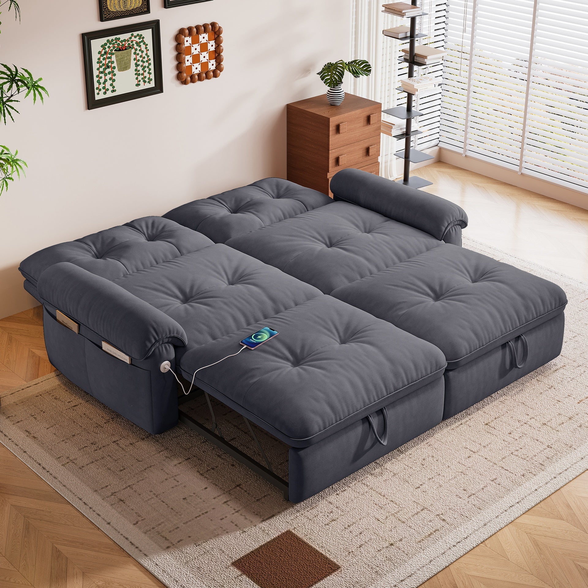 W3820S00027, a 77-inch convertible sofa bed, and a 2-in-1 piece suitable for both sitting and lying. Made of cloud-like fabric, it is applicable to living rooms, bedrooms and apart