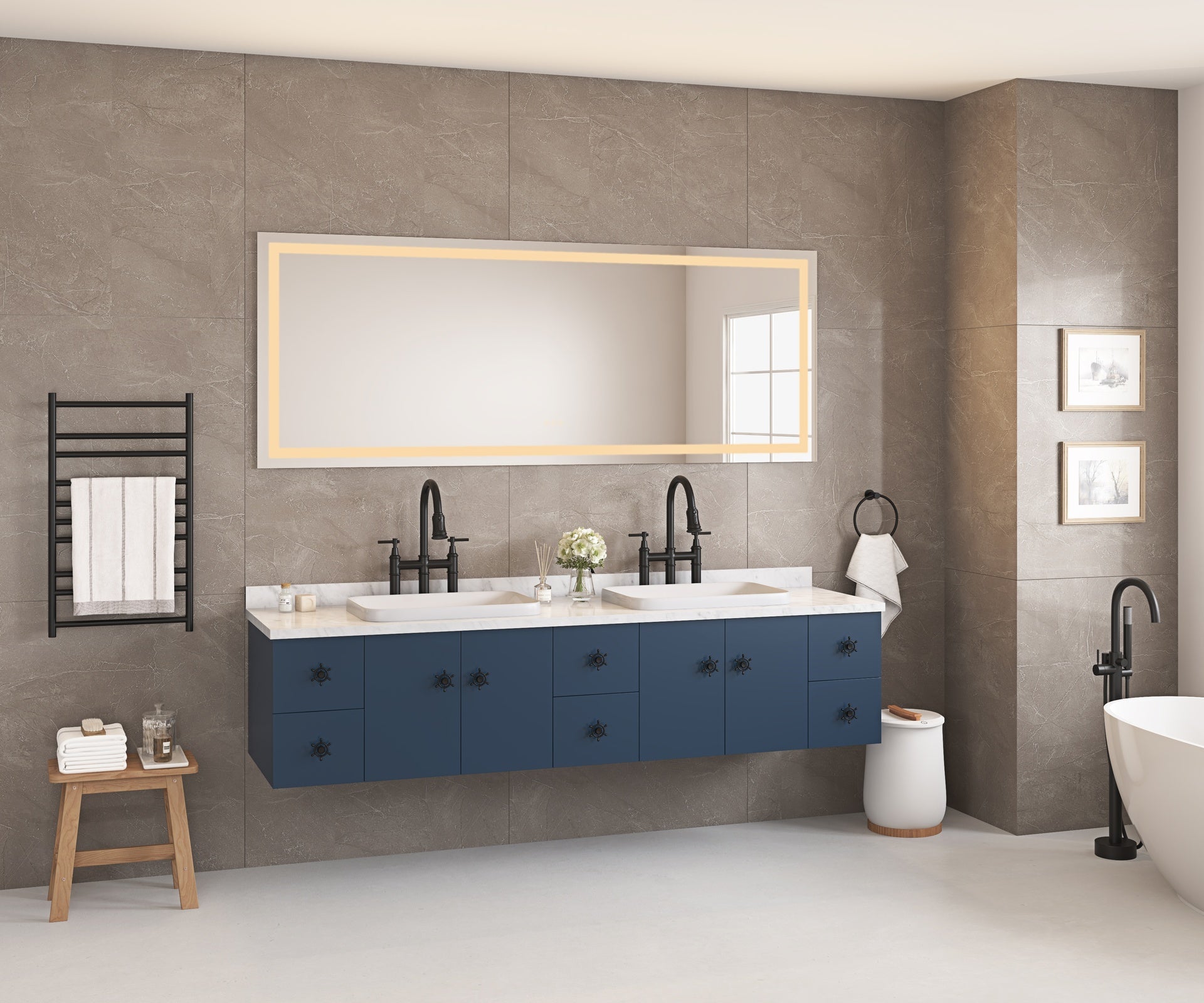 72 x 32 Inch LED Bathroom Mirror, Wall Mounted Vanity Mirror, Anti-Fog, Memory, 3 Colors, Stepless Dimmable