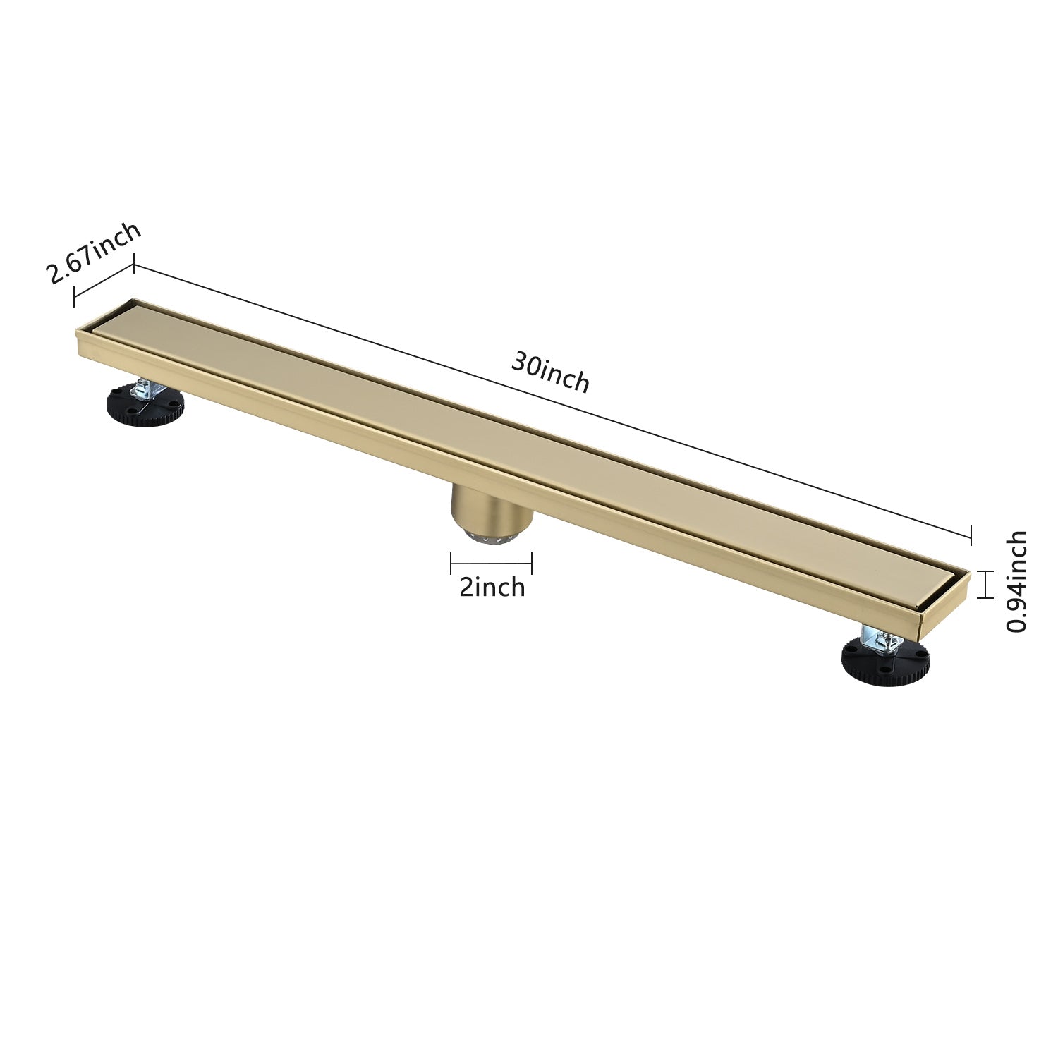 30 Inches Linear Shower Drain, Included Hair Strainer and Leveling Feet