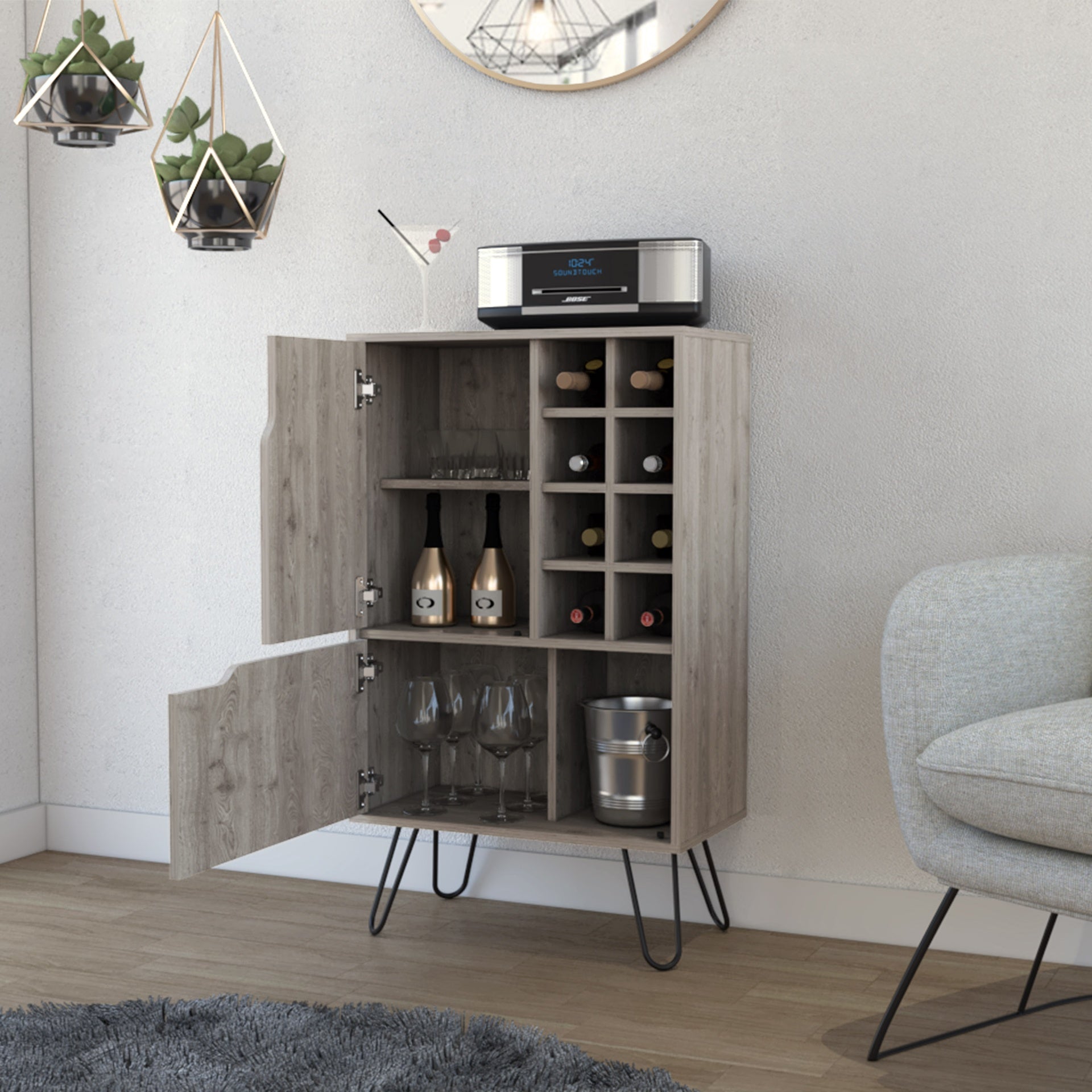 Thorndike 8-Bottle Rectangle Bar Cabinet Light Oak