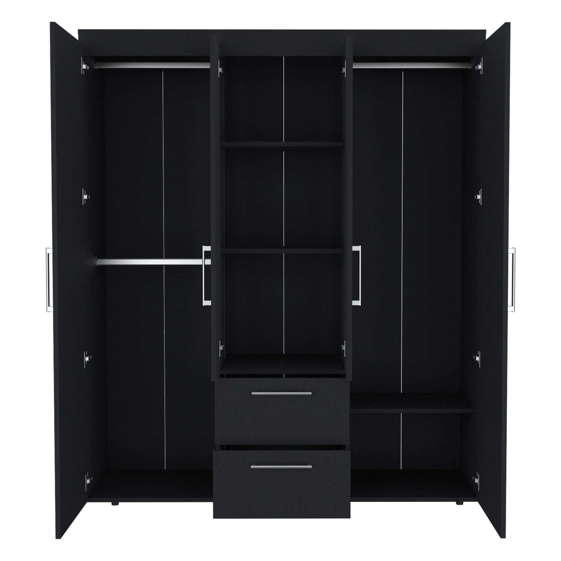 Wardrobe, Deluxe Armoire with Multiple Storage Options and Metal Accents, Black