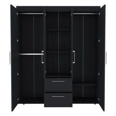 Wardrobe, Deluxe Armoire with Multiple Storage Options and Metal Accents, Black