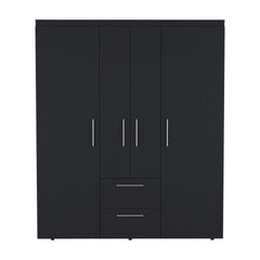 Wardrobe, Deluxe Armoire with Multiple Storage Options and Metal Accents, Black