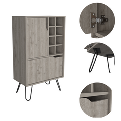 L Bar Single Door Cabinet, Eight Built-in Wine Rack, Four Legs, Light Gray