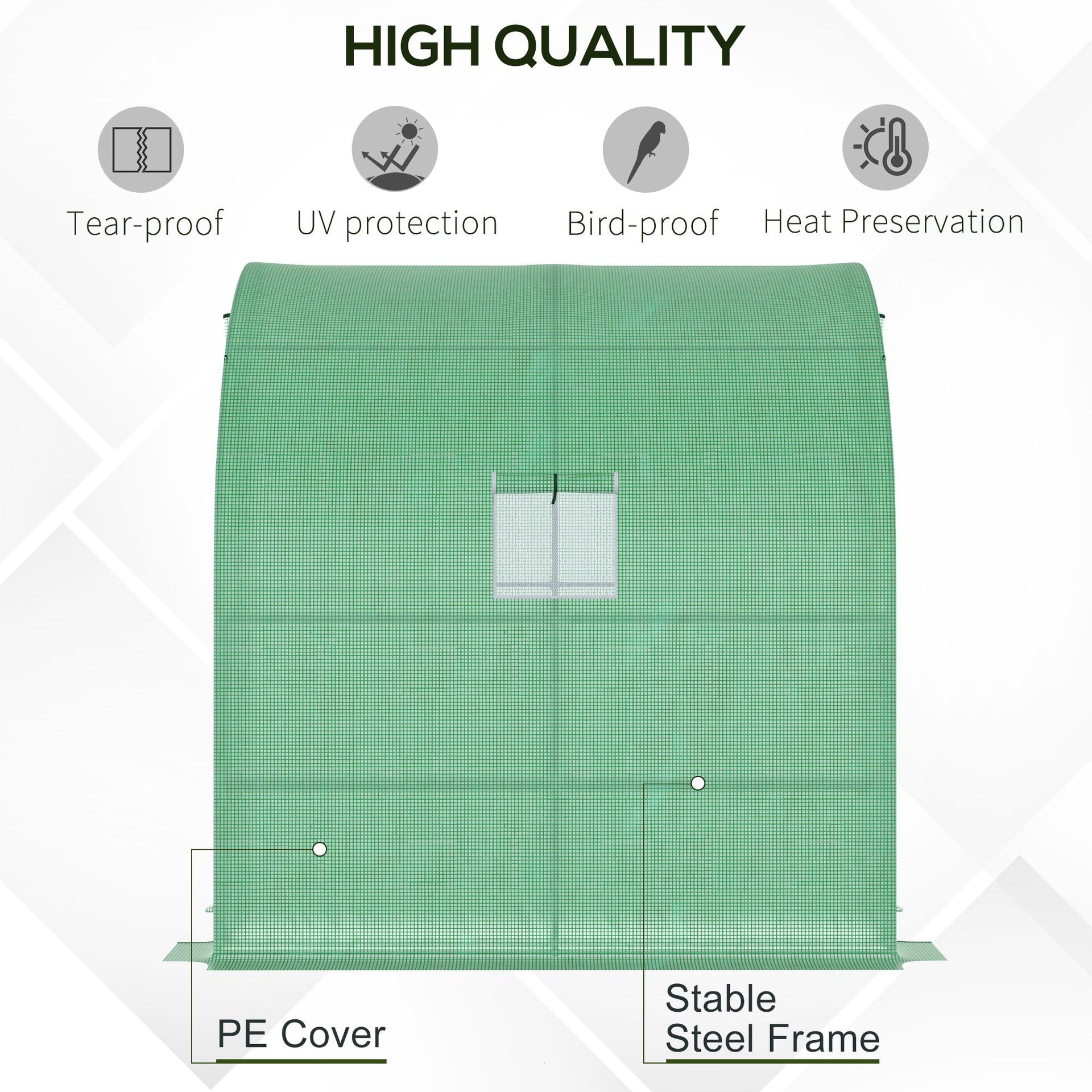 Outsunny 7' x 3' x 7' Lean to Greenhouse, Walk-In Green House, Plant Nursery with 2 Roll-up Doors and Windows, PE Cover and 3 Wire Shelves, Green