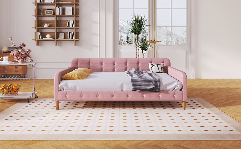 Full Size Upholstered Daybed with 4 Support Legs,Rubine