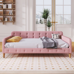 Full Size Upholstered Daybed with 4 Support Legs,Rubine