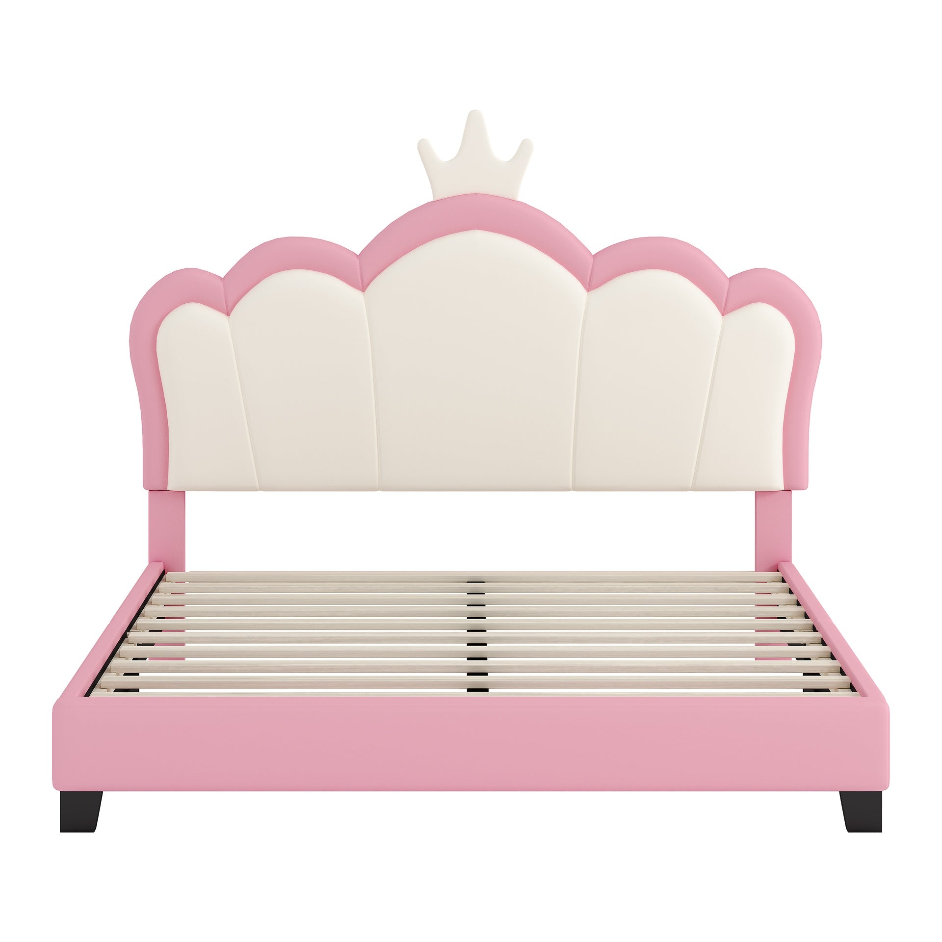 Full size Upholstered Princess Bed With Crown Headboard,Full Size Platform Bed with Headboard and Footboard, Cream+Pink(Old SKU:WF303337AAH)