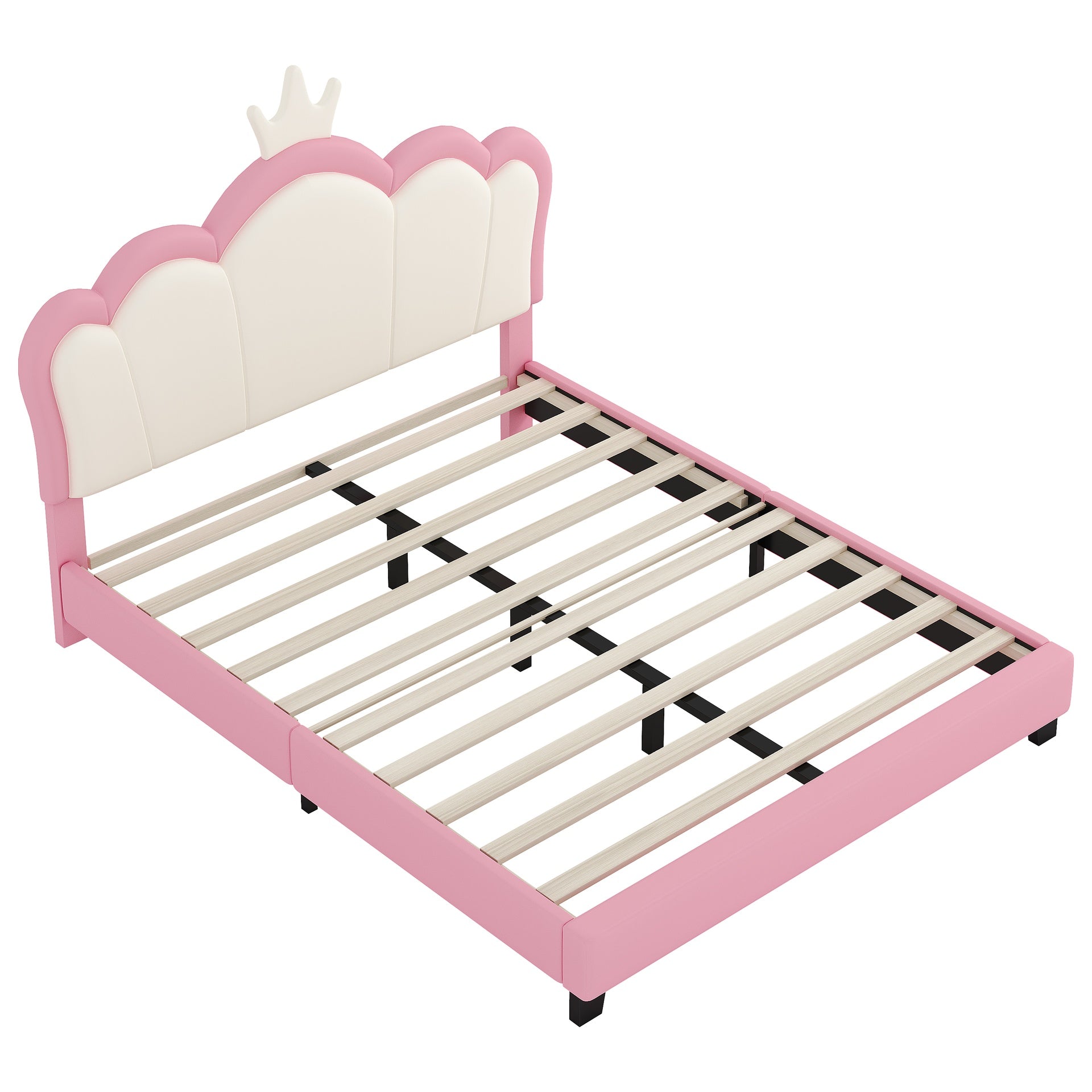 Full size Upholstered Princess Bed With Crown Headboard,Full Size Platform Bed with Headboard and Footboard, Cream+Pink(Old SKU:WF303337AAH)