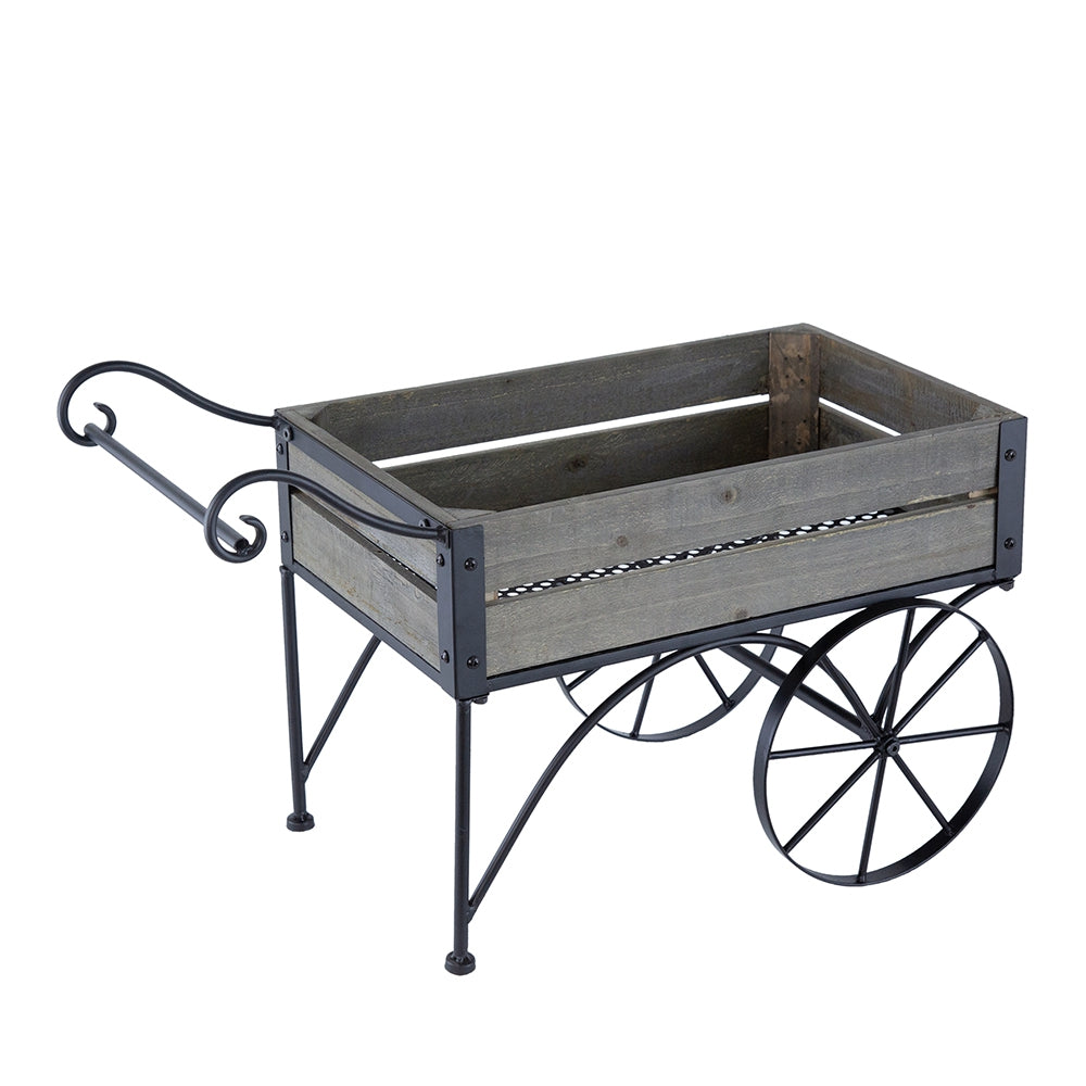 24.4x12.6x15.4" Rustic Black Trolley Cart Plant Stand, Planter
