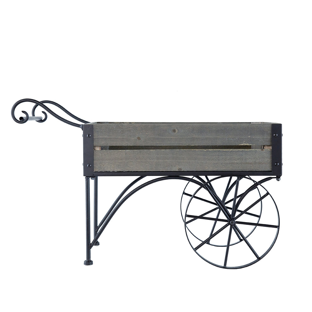 24.4x12.6x15.4" Rustic Black Trolley Cart Plant Stand, Planter