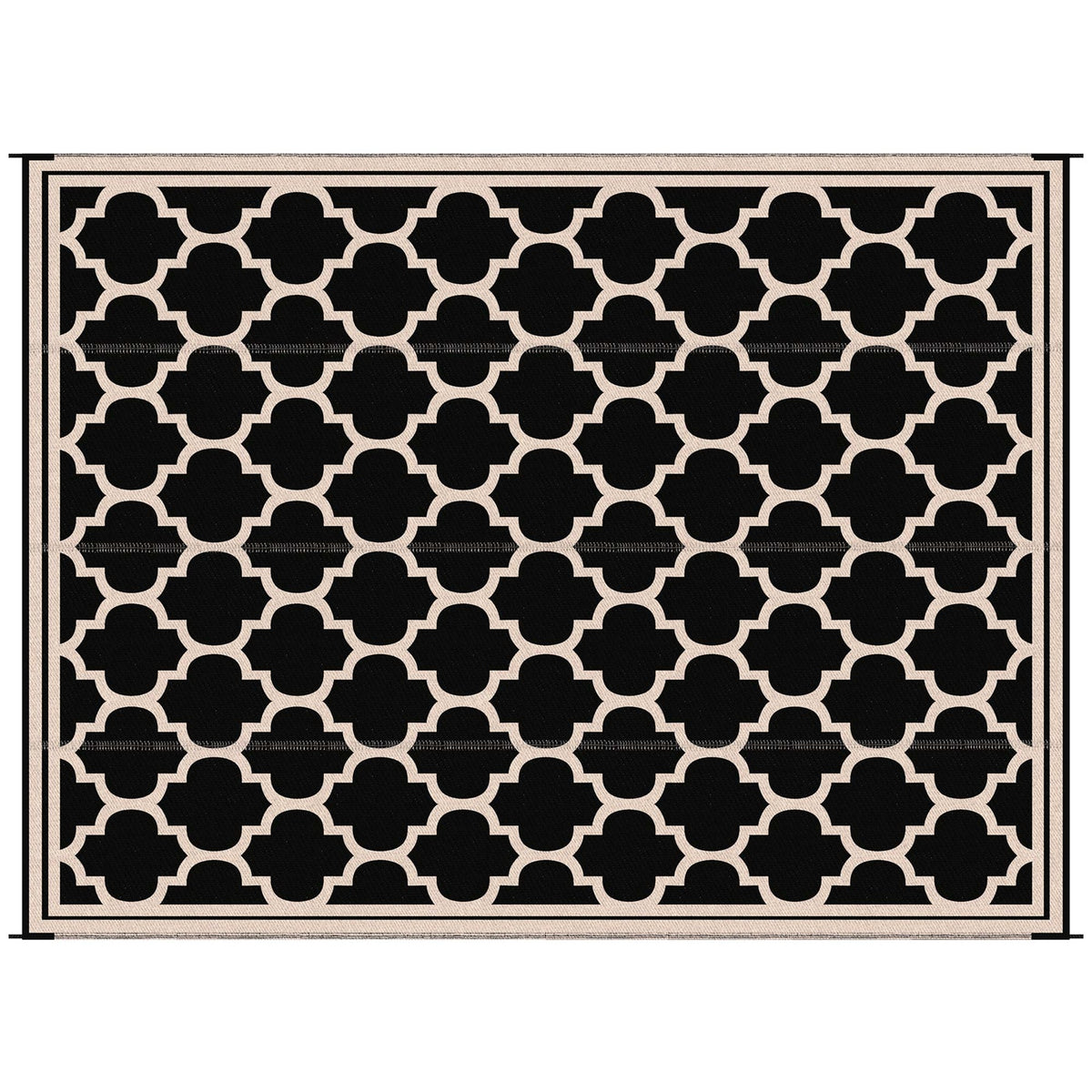 Outsunny Reversible Outdoor Rug Carpet, 9' x 18' Waterproof Plastic Straw Rug, Portable RV Camping Rugs with Carry Bag, Large Floor Mat for Backyard, Deck, Picnic, Beach, Black & Beige
