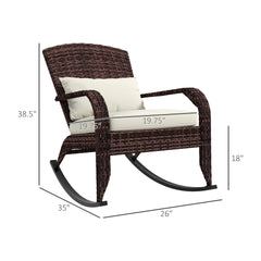 Outsunny Outdoor Wicker Adirondack Rocking Chair, Patio Rattan Rocker Chair with High Back, Seat Cushion, and Pillow for Garden, Porch, Balcony, Cream White