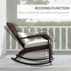 Outsunny Outdoor Wicker Adirondack Rocking Chair, Patio Rattan Rocker Chair with High Back, Seat Cushion, and Pillow for Garden, Porch, Balcony, Cream White