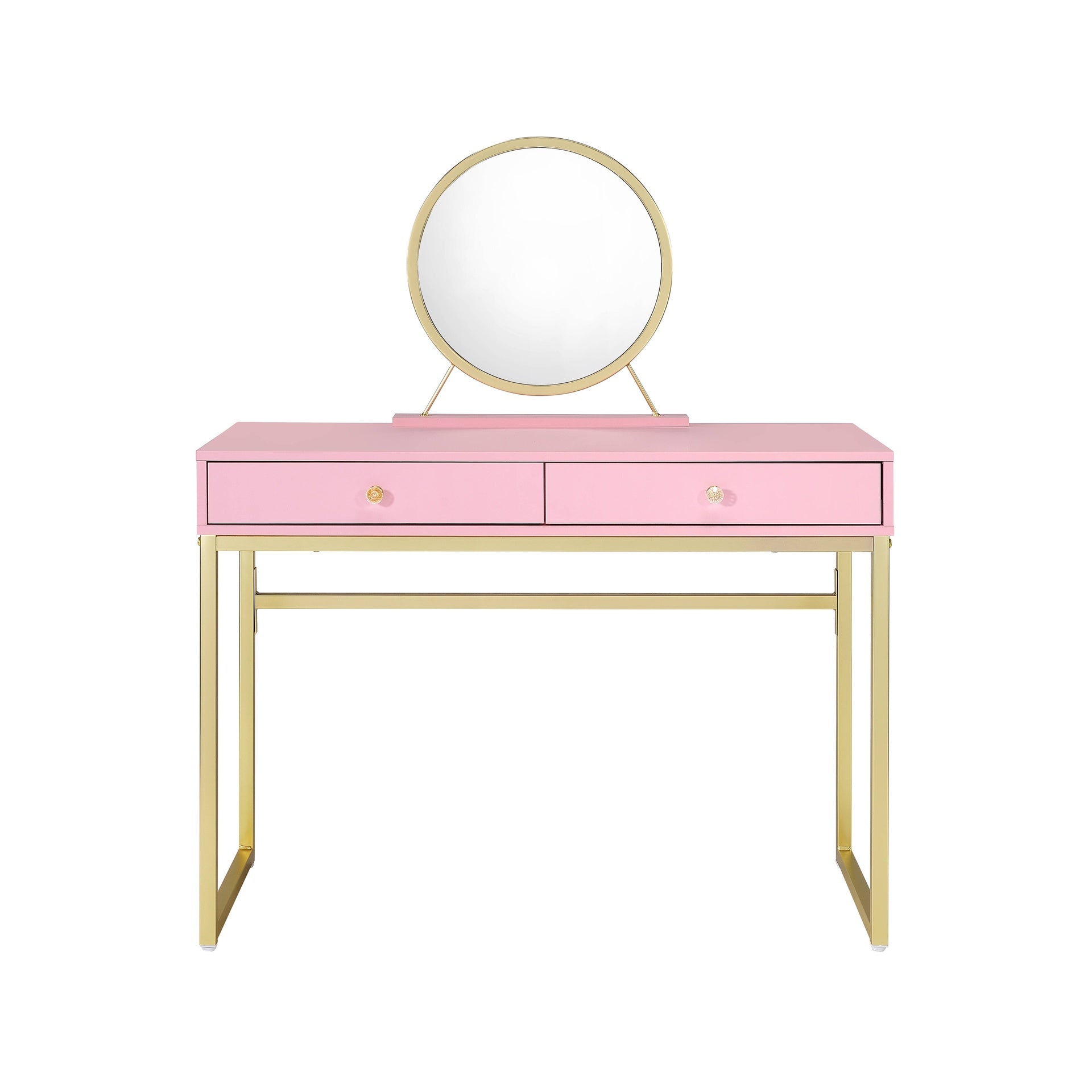 Coleen Pink & Gold Finish Vanity Desk W/Mirror & Jewelry Tray