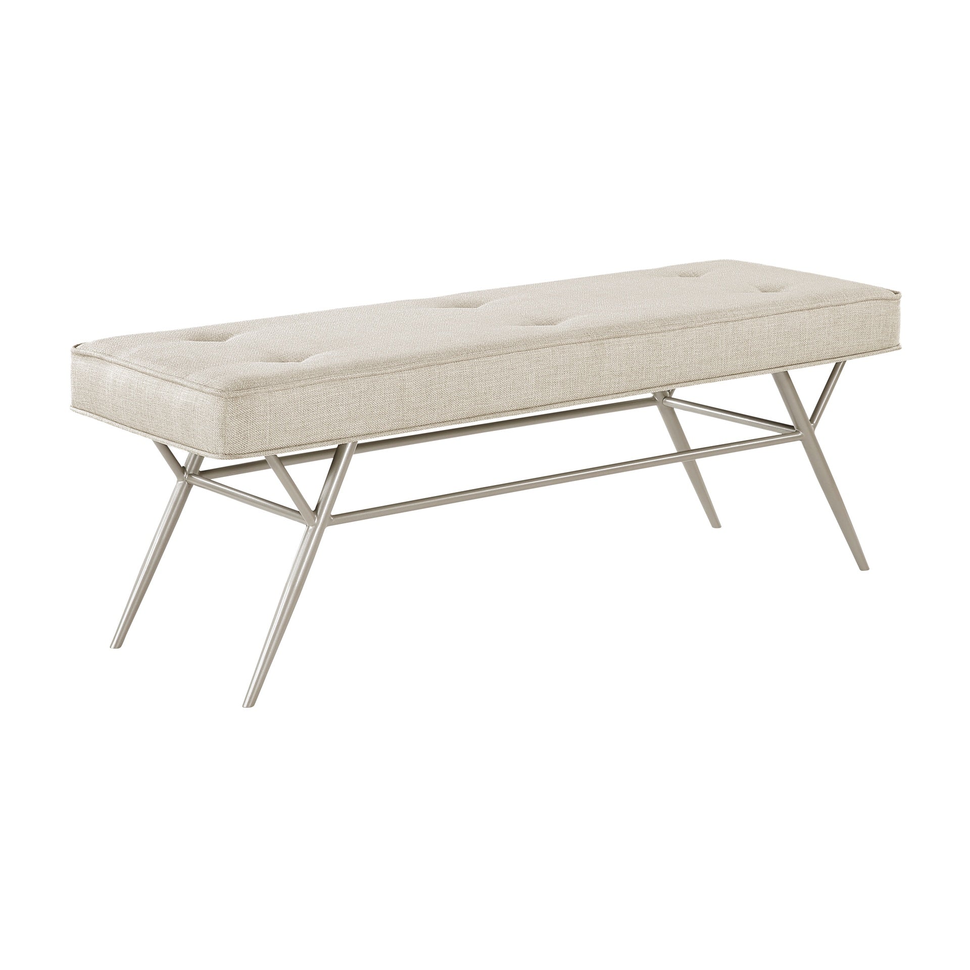 Contemporary Upholstered Bench Beige Tufted Seat Plush Comfort Home Furniture 1pc Entryway Bench Metal Legs Champagne Finish