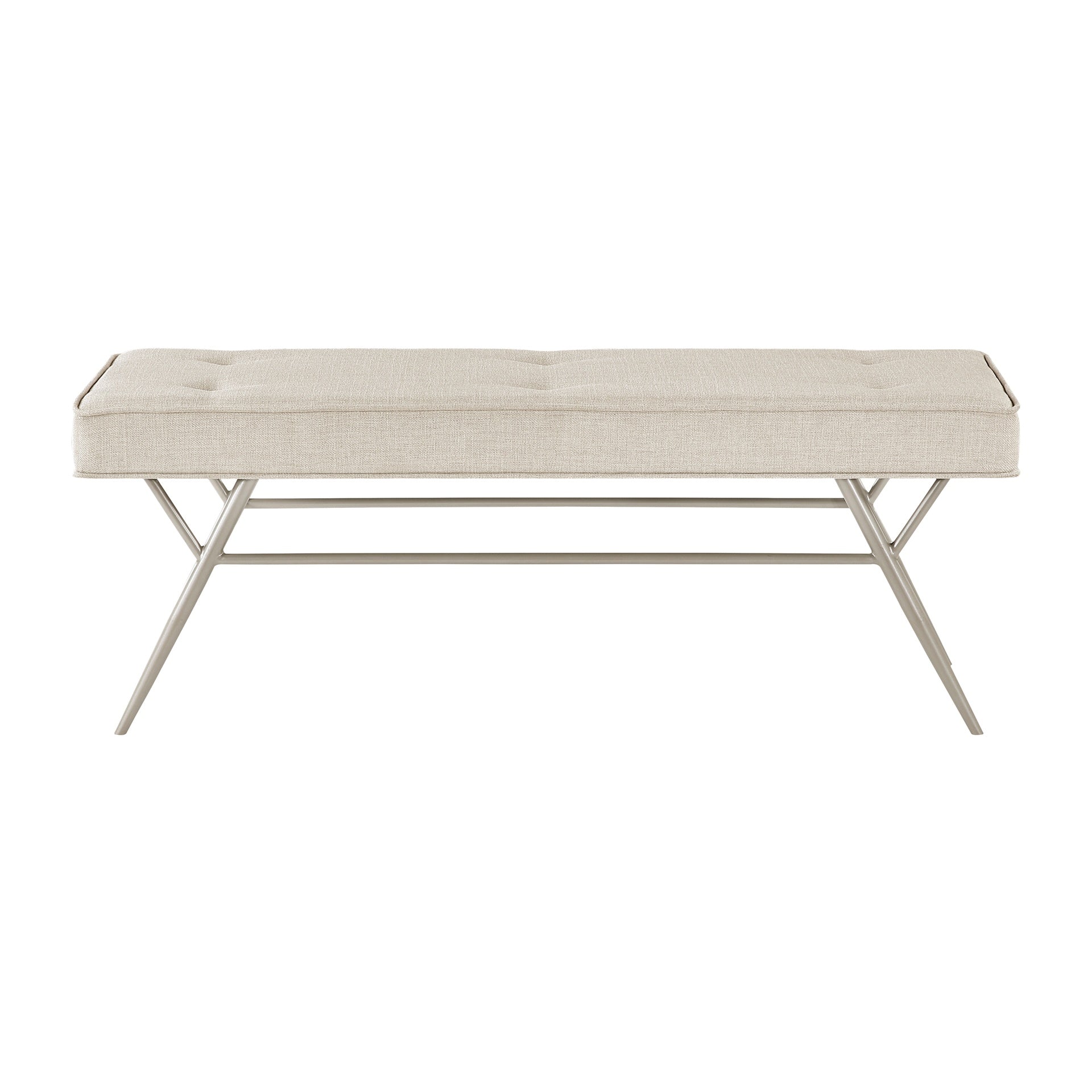 Contemporary Upholstered Bench Beige Tufted Seat Plush Comfort Home Furniture 1pc Entryway Bench Metal Legs Champagne Finish