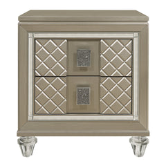 Glamorous Champagne Finish 1pc Nightstand of 2 Drawers Acrylic Feet Bedside Table Luxury Bedroom Furniture Beveled Mirror Trim