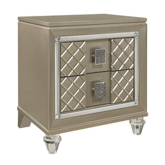 Glamorous Champagne Finish 1pc Nightstand of 2 Drawers Acrylic Feet Bedside Table Luxury Bedroom Furniture Beveled Mirror Trim