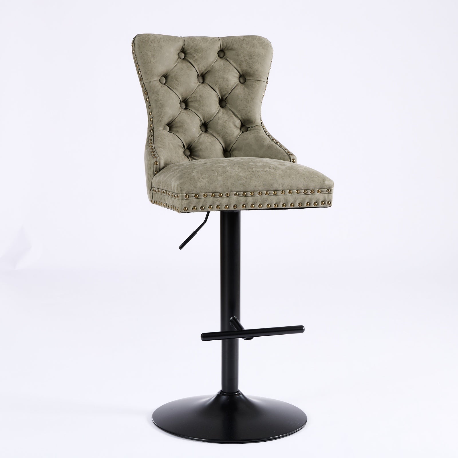A&A Furniture,Aged and Retro PU Swivel Barstools Adjusatble Seat Height from 26-33 Inch, Modern Bar Stools with Backs Comfortable Tufted for Home Pub and Kitchen Island (Olive Green,Set of 2)