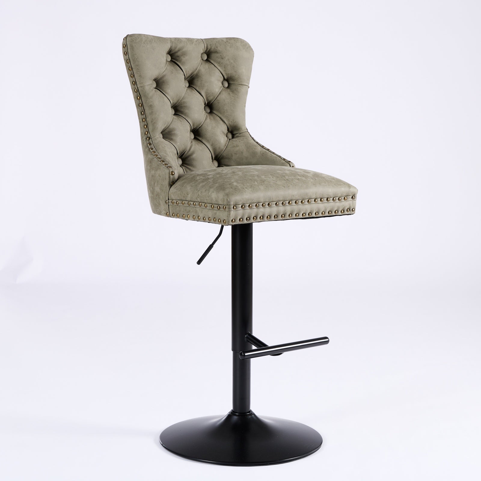 A&A Furniture,Aged and Retro PU Swivel Barstools Adjusatble Seat Height from 26-33 Inch, Modern Bar Stools with Backs Comfortable Tufted for Home Pub and Kitchen Island (Olive Green,Set of 2)