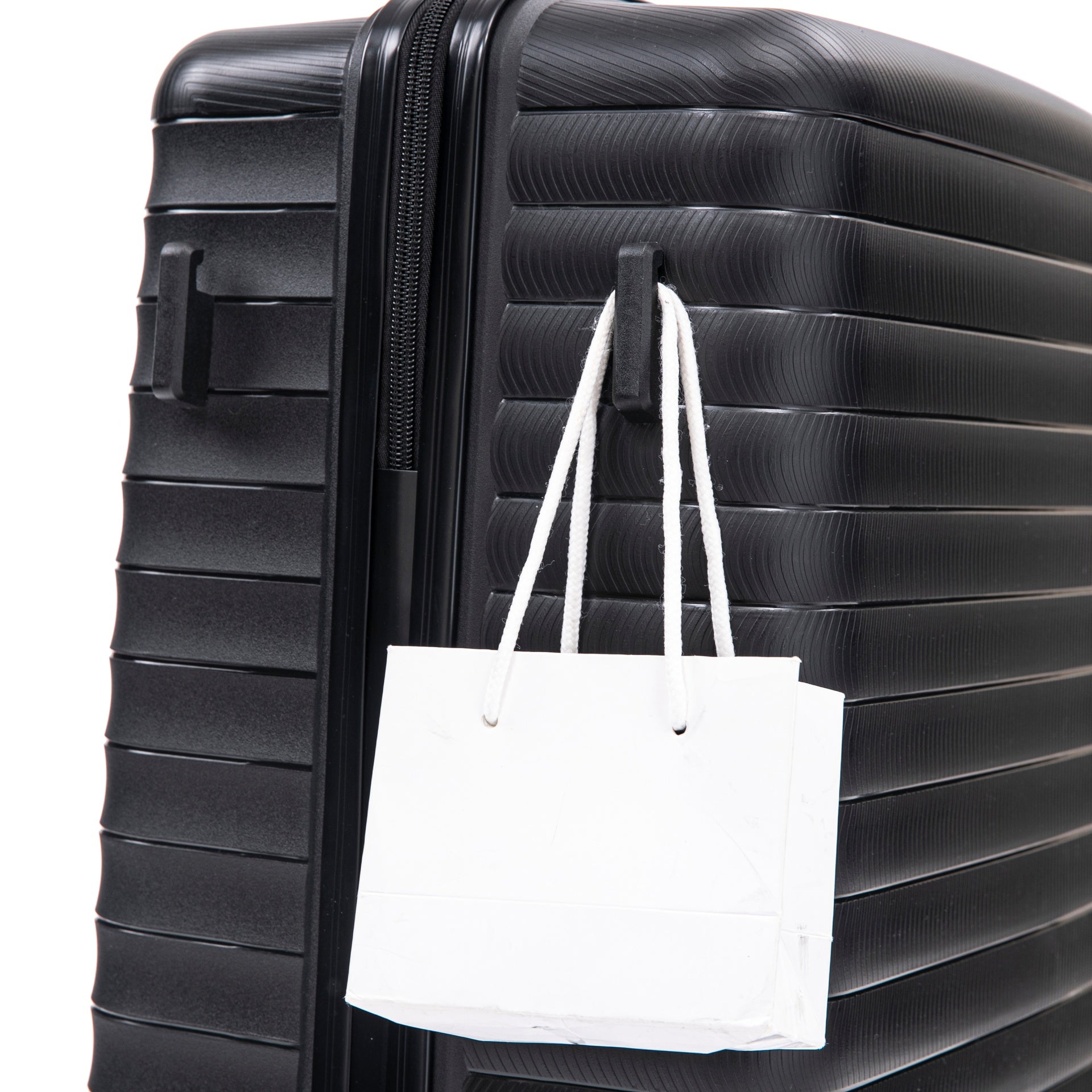 14"/20"/24"/28"  4 pcs/set in PP Spinner Wheel Luggage, Carry on Suitcase, Iron Pull Rod, Combination Password Lock, 14" Cosmetic Case (Black)