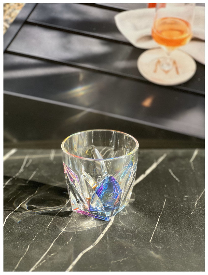 Rainbow Diamond Acrylic Glasses Drinking Set of 4 DOF (9oz), Plastic Drinking Glasses, BPA Free Cocktail Glasses, Drinkware Set, Drinking Water Glasses