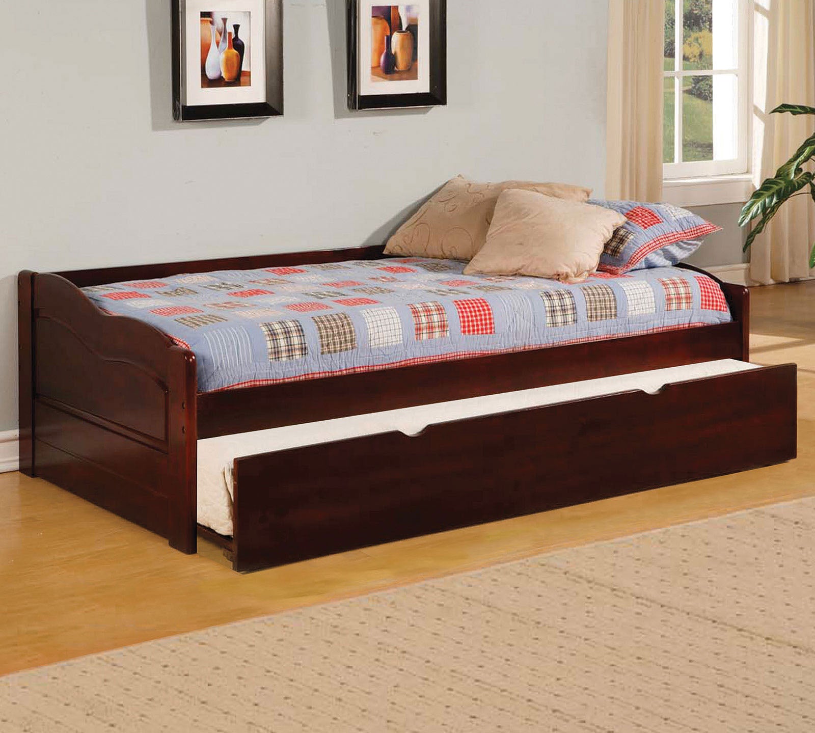 Cherry Finish Traditional Style Daybed With Attached Twin Trundle And Slat Kit Included Cherry Finish