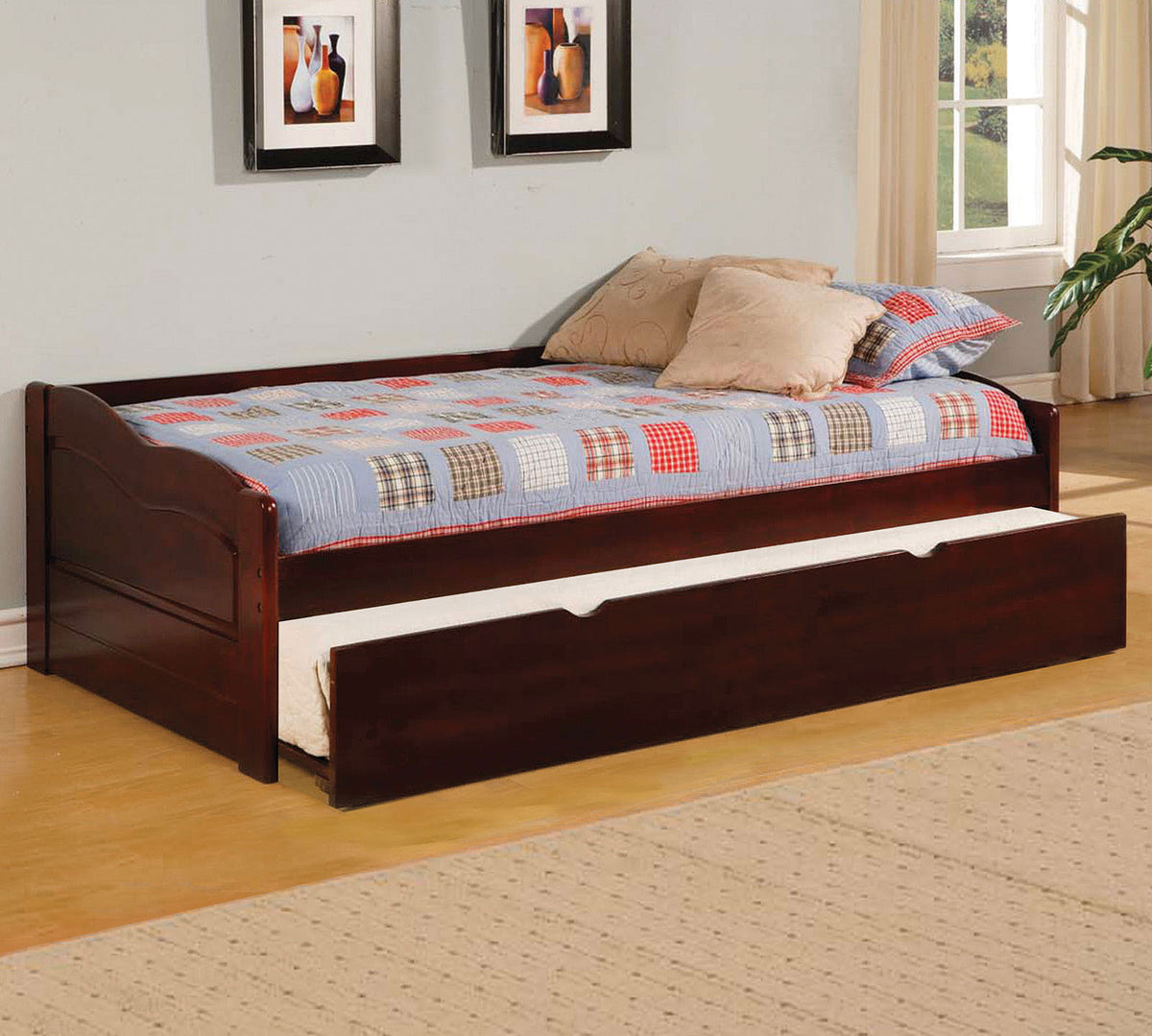 Cherry Finish Traditional Style Daybed With Attached Twin Trundle And Slat Kit Included Cherry Finish