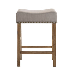 Contemporary Counter Height Stools Set of 2 Cushion Seat Classic Oak Finish Wooden Dining Furniture