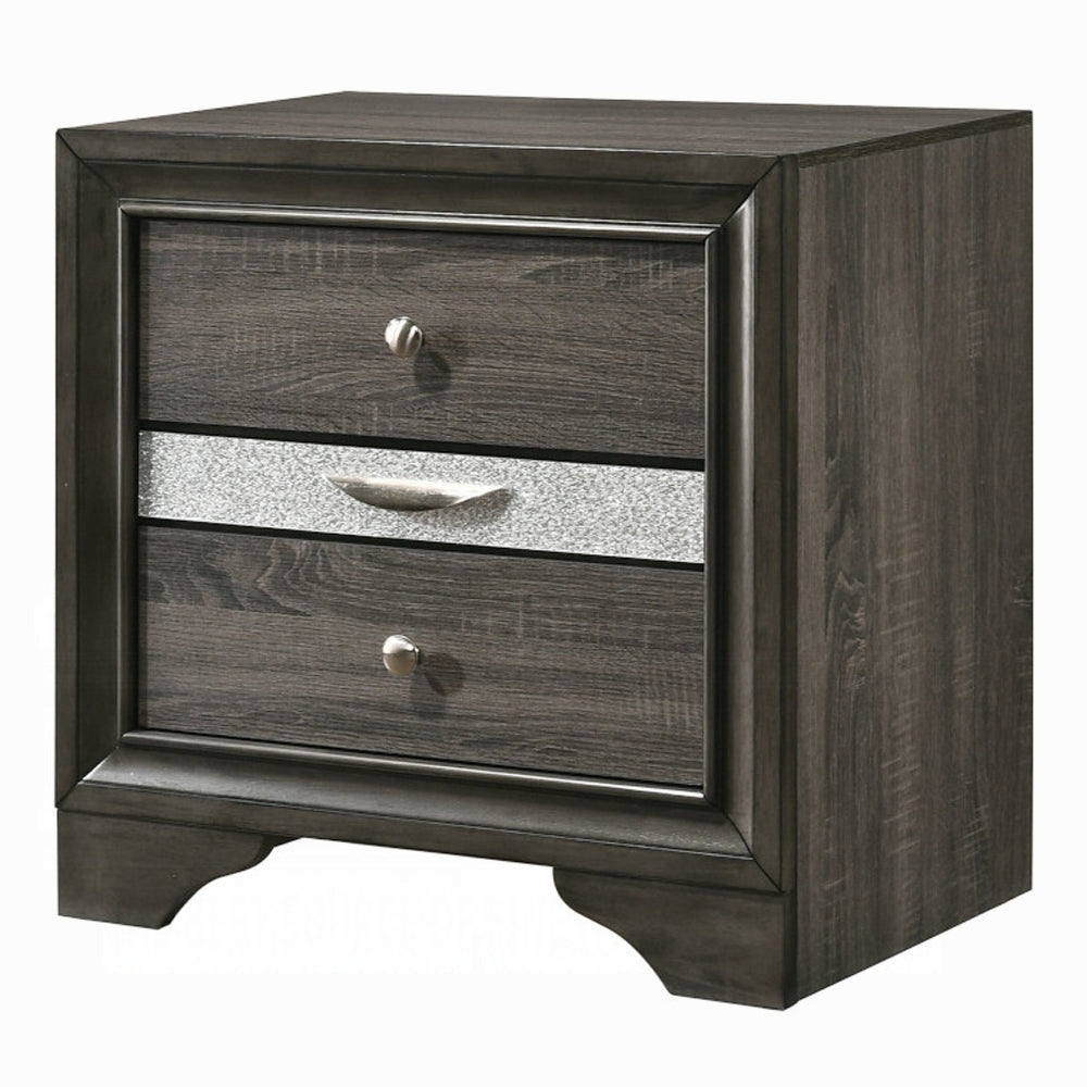 Contemporary Gray Finish Storage Drawers Nightstand Wooden Bedroom Furniture 1pc