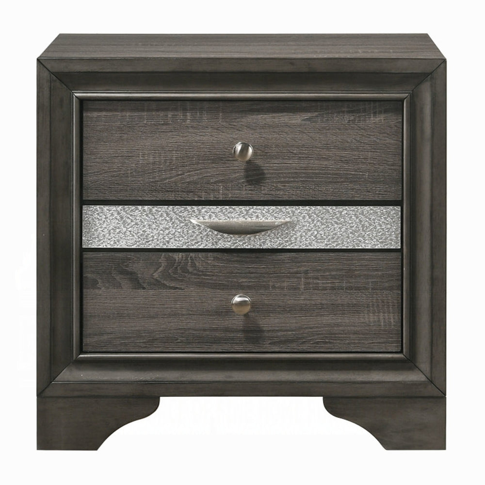 Contemporary Gray Finish Storage Drawers Nightstand Wooden Bedroom Furniture 1pc