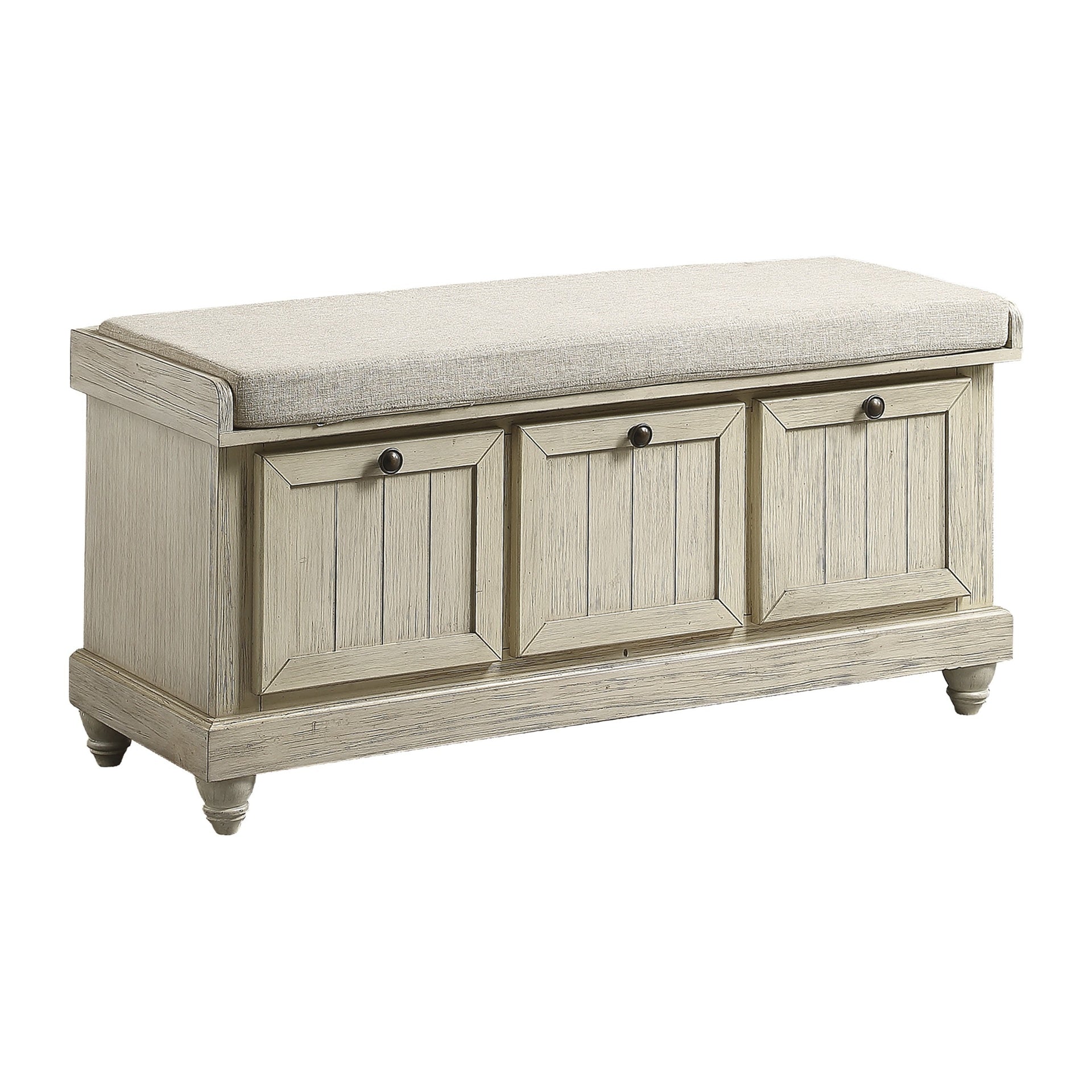 Wali 44 Inch Bench with Lift Top Storage, Cushioned Seat Antique White